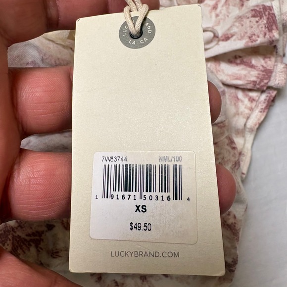 Lucky Brand Womens XS Mauve Palm Tree Peplum Blouse Top Strappy Back  NEW NWT - Picture 7 of 10